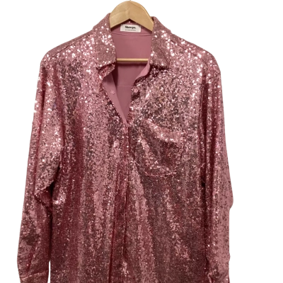 Showpo Womens  Size 10 Oversized Shirt Dress Pink Sequin 