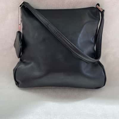 Capucci Elegant Black Women's Handbag / Shoulder Bag with small Key Fob Detachable Mini Bag