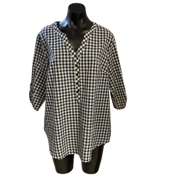 Emery Rose Womens  Size XL 3/4 Sleeve Top Cream / Gingham / Navy Blue 