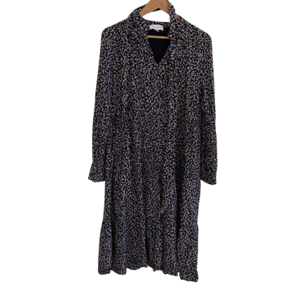 Witchery Womens  Size 12 Long Sleeve Dress / Midi Dress Floral / Navy Blue / White 