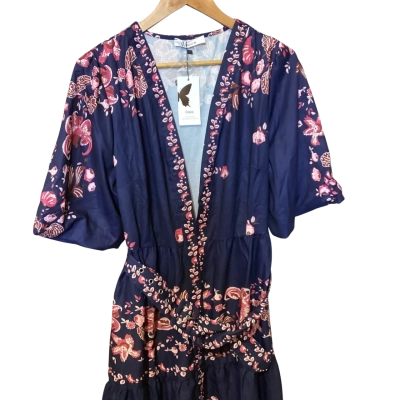  Womens  Size 14 Floral Dress Navy Blue / Pink  
