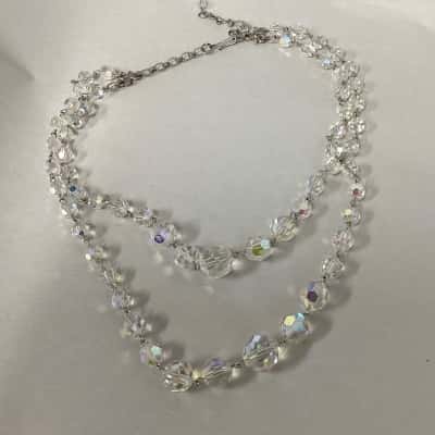 Vintage Aurora Borealis Double Strand Crystal Necklace 43cm