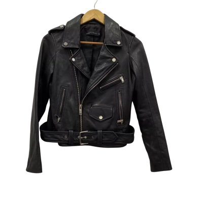 Zara Women's Size S Leather Cropped Jacket Black  