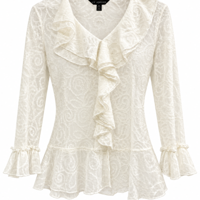NWT Liz Jordan Ivory Lace Ruffle Top – Size M