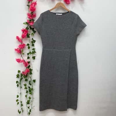 Zara Womens Short Sleeve Midi Dress Size L Grey 