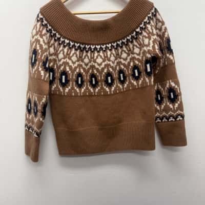 Witchery Womens  Size M Jumper Blue / Brown / Cream 