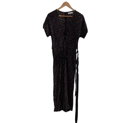 Faithfull The Brand Womens  Size 10 Short Sleeve Jumpsuit Black  / Burnt Orange / Cream / Floral / Red 