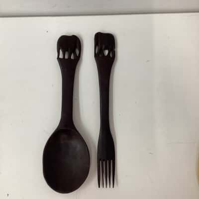 elephant salad servers - wooden carved 