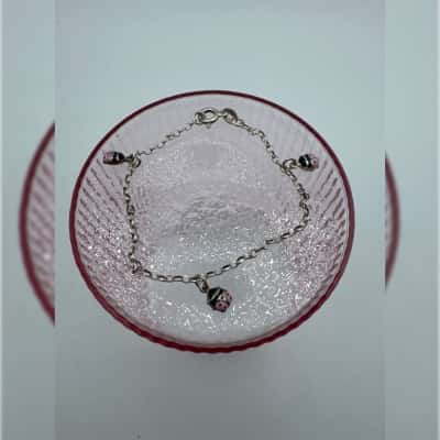 Pink Enamel Ladybug Bracelet Stamped 925 Italy