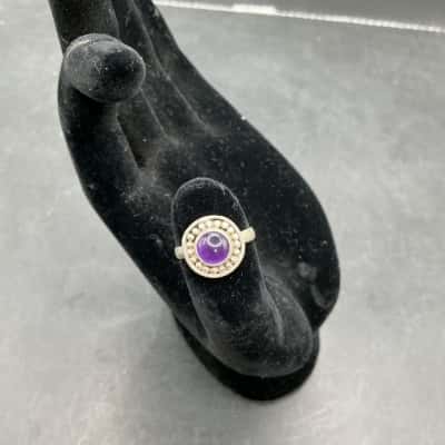  Womens Amethyst and Silver Ring 