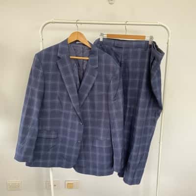 Johnny Bigg Navy Spencer Checked Suit Jacket And Pants  Size 50
