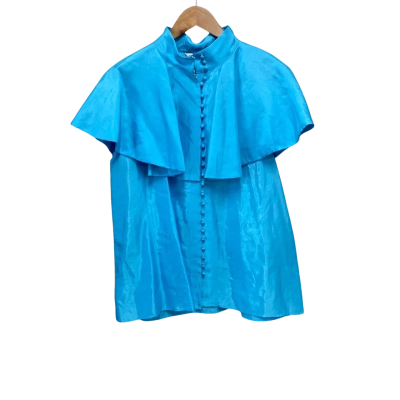 Country Road Womens  Size 12 Bib Ruffle ShirtBlue RRP $159