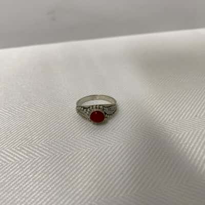 925 Marked Women's Ring Red Stone