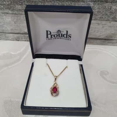 Womens Garnet Necklace Gold / Red Chain 375 / Silver Filled
