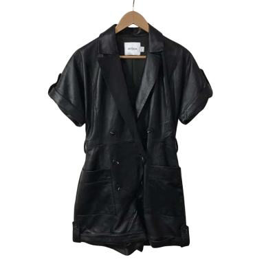 Misha Collection Womens Size 10 Black Leather Short Sleeve Playsuit 