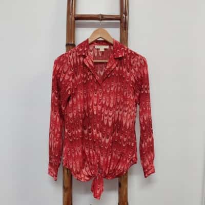 Michael Kors Red Tie Front Long Sleeve Shirt Size XS