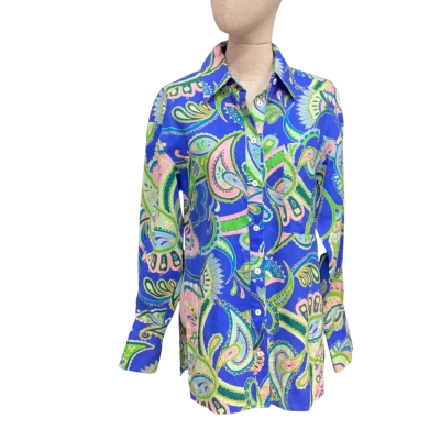 Sheike Womens  Size 6 Paisley Long Sleeve Shirt Blue / Green / Pink  