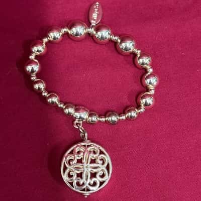 Lily Co Women's Gold Tone Beaded Bracelet with Large Filigree Charm