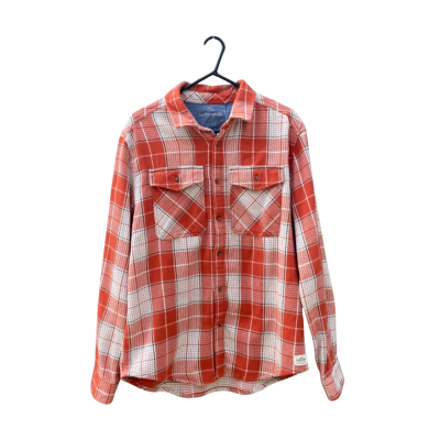 Mens Kathmandu Size M Flannel Shirt Orange/White/Brown Pattern