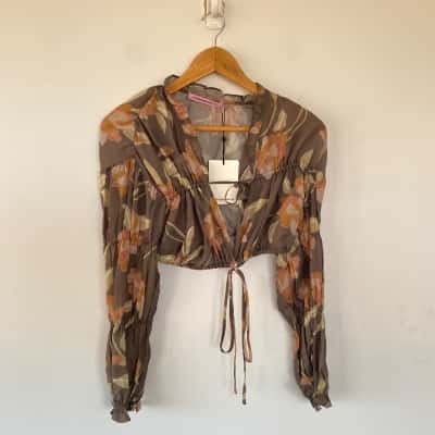 Hansen & Gretel Charcoal Floral Jourdan Top  Size XXS