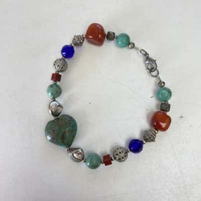 Handmade Mediterranean Coral And Turquoise Bracelet 