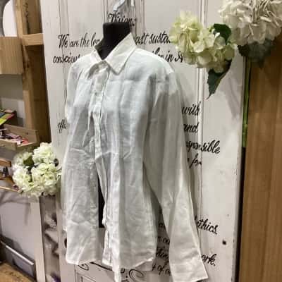 Crandokta surf Co. Brand By LJ Designs! HANDMADE 100% PURE LINEN SHIRT! Womens  Size M Button Up Top / Long Sleeve Shirt White 