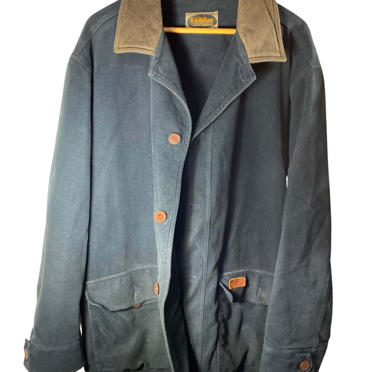 R.M. Williams Mens Size XL Retro Winter Coat Blue / Brown (s)