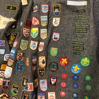 Scout Poncho Blanket with Multiple Badges Grey Pilbara Wool Made in Australia