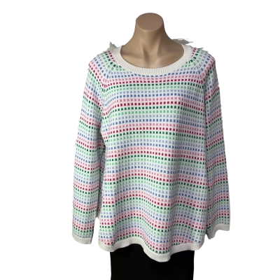 Blue Illusion Womens Size 3L White / Multicoloured Dot Pattern Crew Neck Jumper