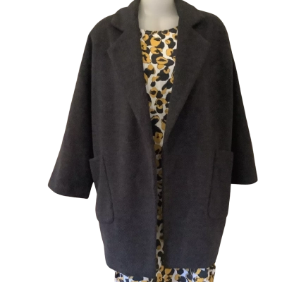 TIRELLI.   Oversized Revere Collar Open Coat.  Charcoal.  Size L 