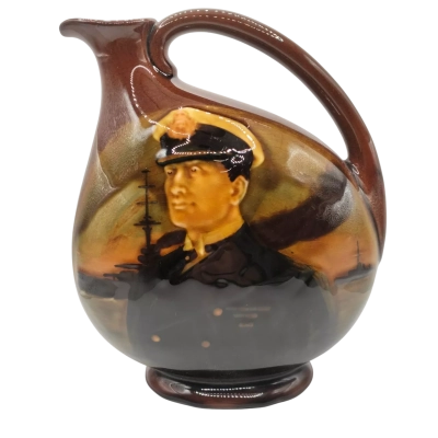 Antique Royal Doulton Kingsware Admiral Beatty Dewar's Whisky Flask. Register Number 660262