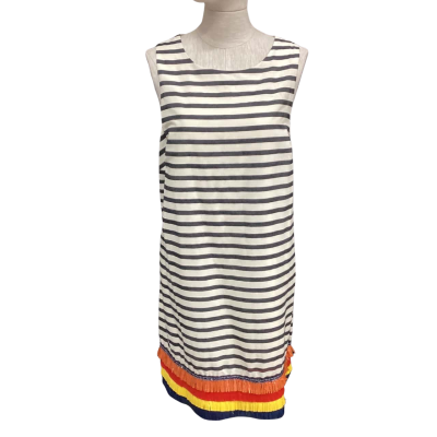 Nicole Miller Womens  Size 14 Sleeveless Dress  with Raffia Detail along Hem  Black  / Cream / Striped 