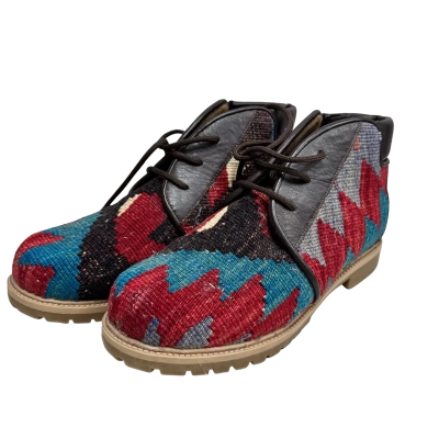 Kilim Men’s Handwoven Pattern Boots Black / Red / Teal 