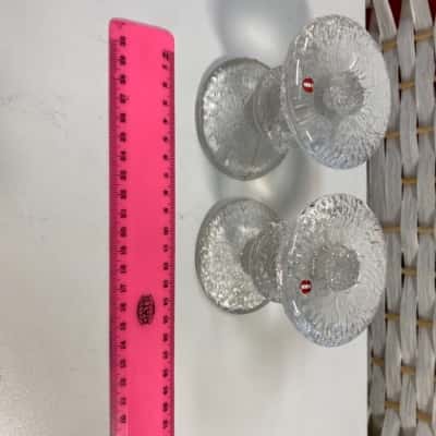 Two Iittala Finland Timo Sarpaneva Art Glass Festivo One Ring Candlestick Holders