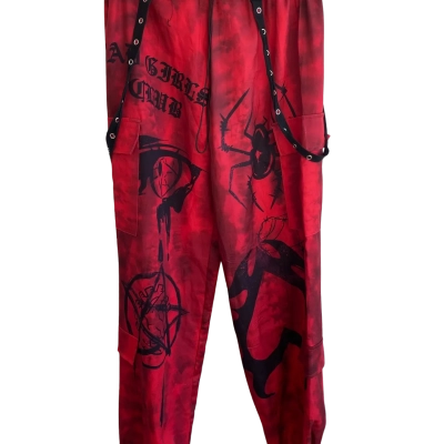 Kollyy Womens  Size S Ankle Length Pants Black  / Pattern / Red 