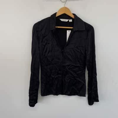 Glassons Black Satin Look Long Sleeve Shirt  Size 8 