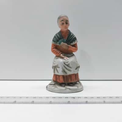 Vintage Bisque Porcelain Old Lady Card Player Figurine Made in Taiwan 13cm