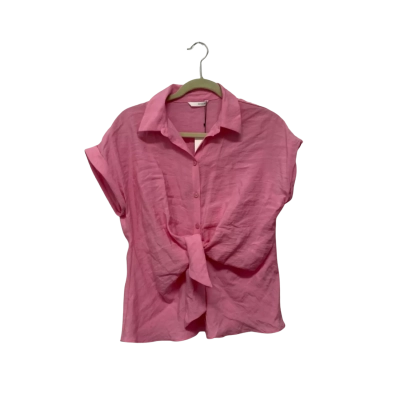 Zara Womens Short Sleeve Button Up Shirt Size M Pink  