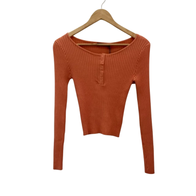 All About Eve Womens  Size 10 Long Sleeve Top Peach Ribbed