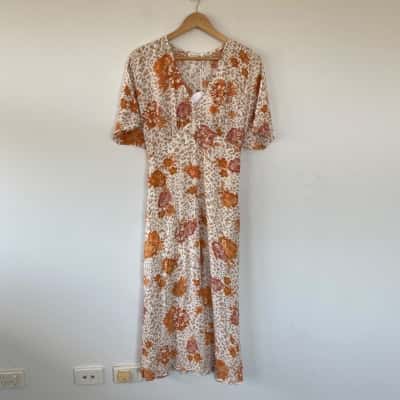Pearl + Sea White Orange Floral Maxi Dress  Size 12 