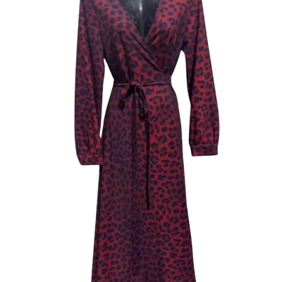 Mossman Womens Maroon & Navy Long Sleeve Wrap Dress Size 8 