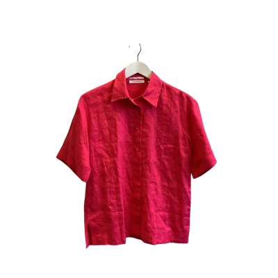Trenery Womens Size 8 Short Sleeve Linen Shirt Hot Pink