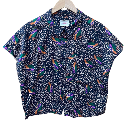 Obus Bird Patterned Short Sleeve Shirt Size 3