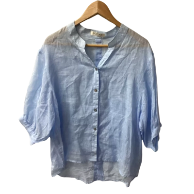 Worthier Womens  Size S/m 3/4 Sleeve Shirt Blue 100% linen B