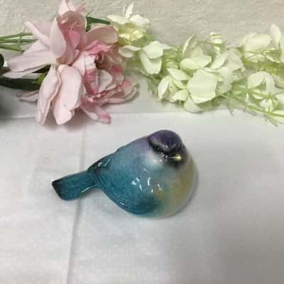 Blue / Purple / Beige Ceramic Bird Ornament 