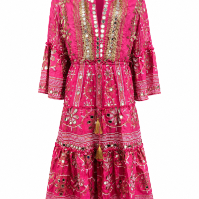 Anannasa May Dress – Pink Embellished Cotton Midi Dress – Size M – New With Tags