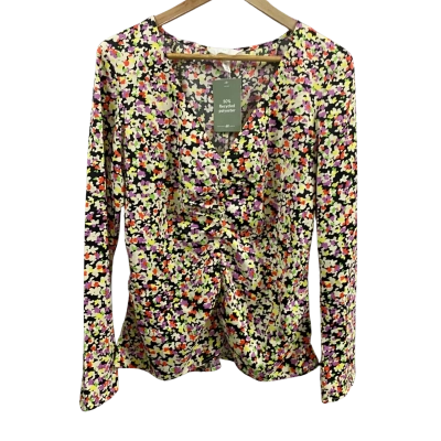 H&M Womens  Size M Long Sleeve Gathered Blouse Floral