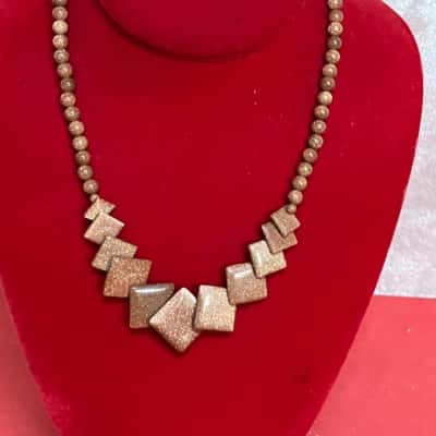  Women's Gold Stone Square Layered Necklace 