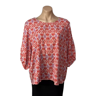 Boom Shankar Womens Size 18 White / Red / Purple Pattern Short Sleeve Top