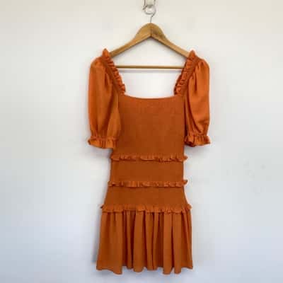 Seed Heritage Orange Short Sleeve Ruffle Mini Dress  Size 6
